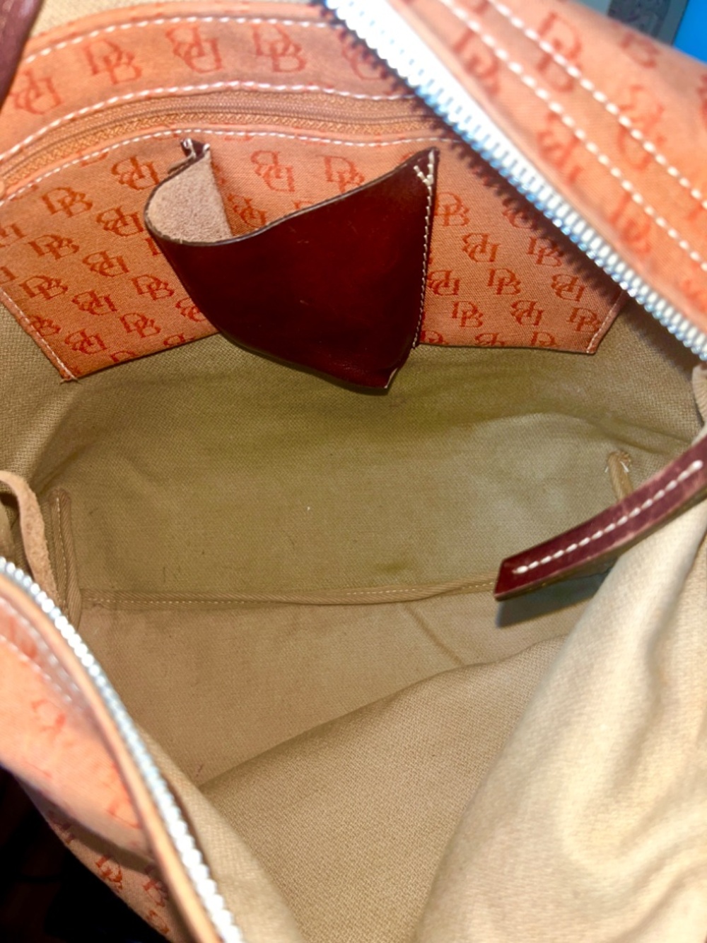 LOW START Vintage Dooney and Bourke Orange Jacquard & Leather w/ Blue Duck - Picture 5 of 6